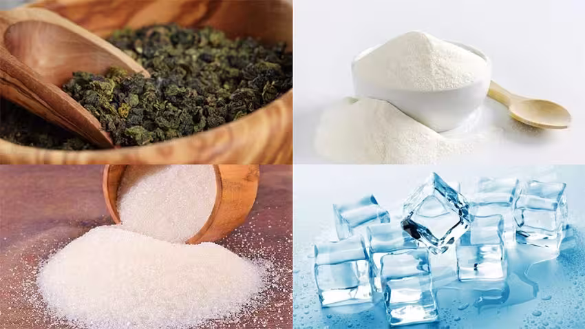 Nguyên liệu chuẩn bị pha trà sữa ô long