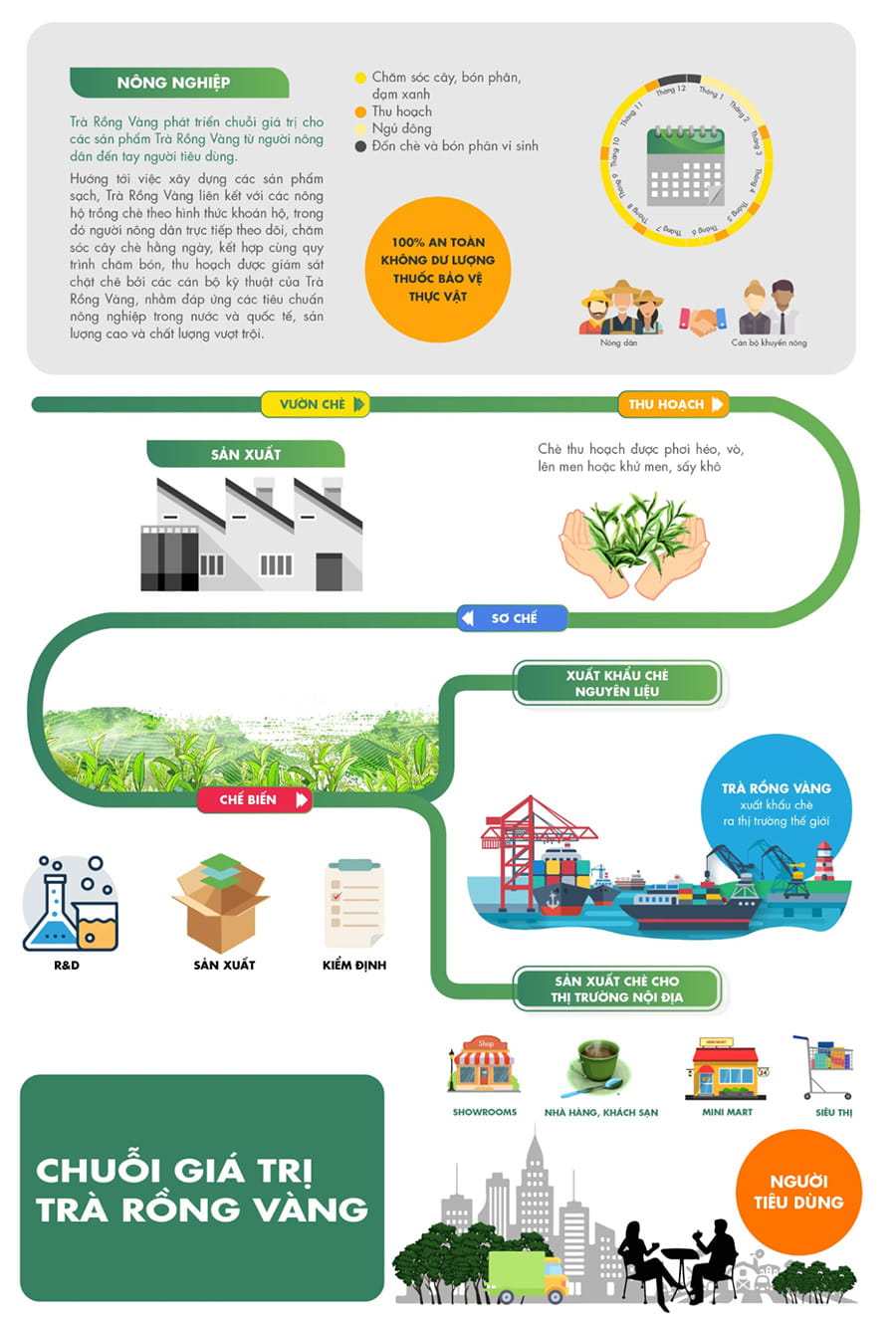 Mua trà nguyên liệu tại Trà Rồng Vàng với quy trình khép kín và được kiểm soát chặt chẽ, những lá trà thơm ngon từ cánh đồng sẽ đến tận tay người tiêu dùng.