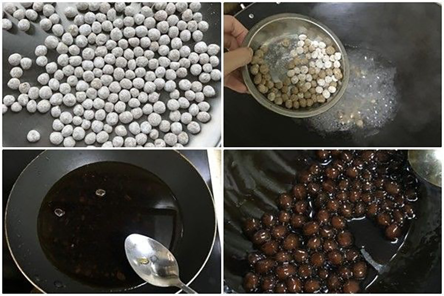 Các bước nấu trân châu đường đen giúp hạt mềm dai và thấm vị đều.