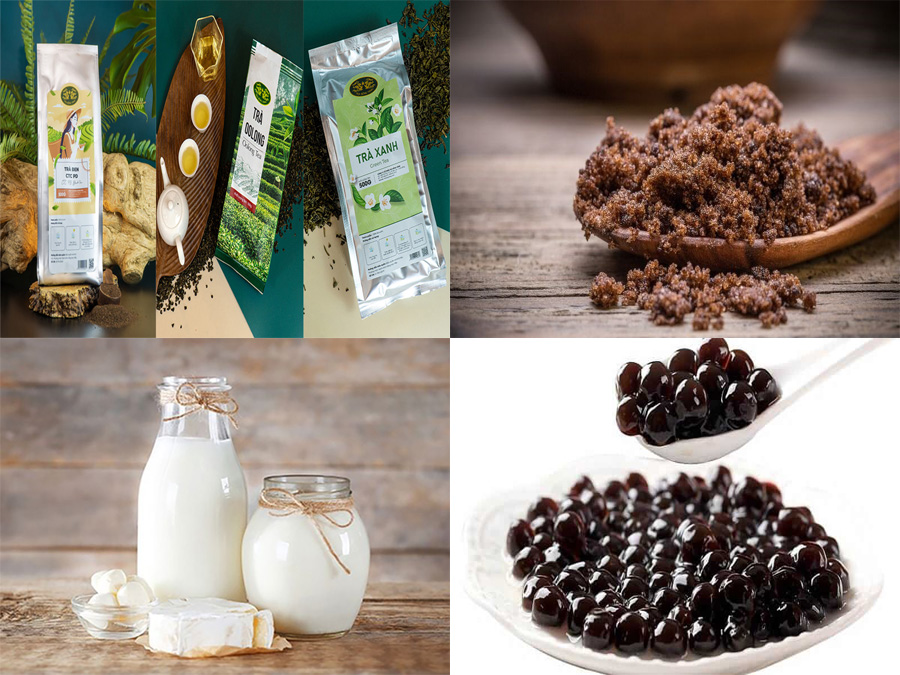 Nguyên liệu pha trà sữa trân châu đường đen đơn giản, dễ tìm và dễ chuẩn bị.